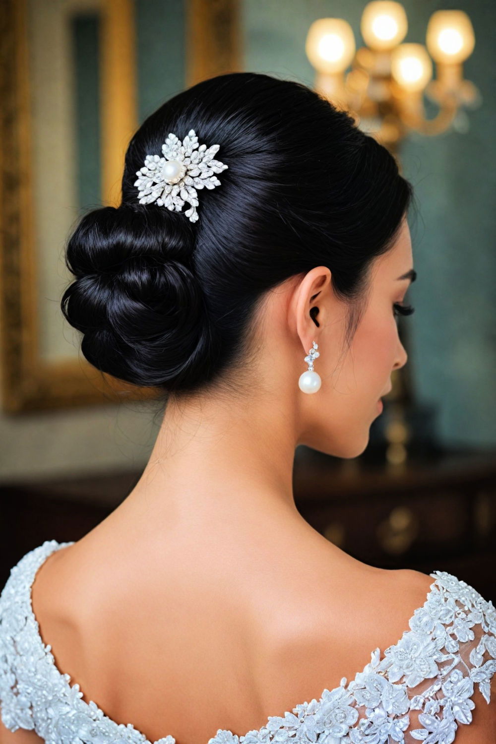 classic chignon with pearl accessories hairstyle