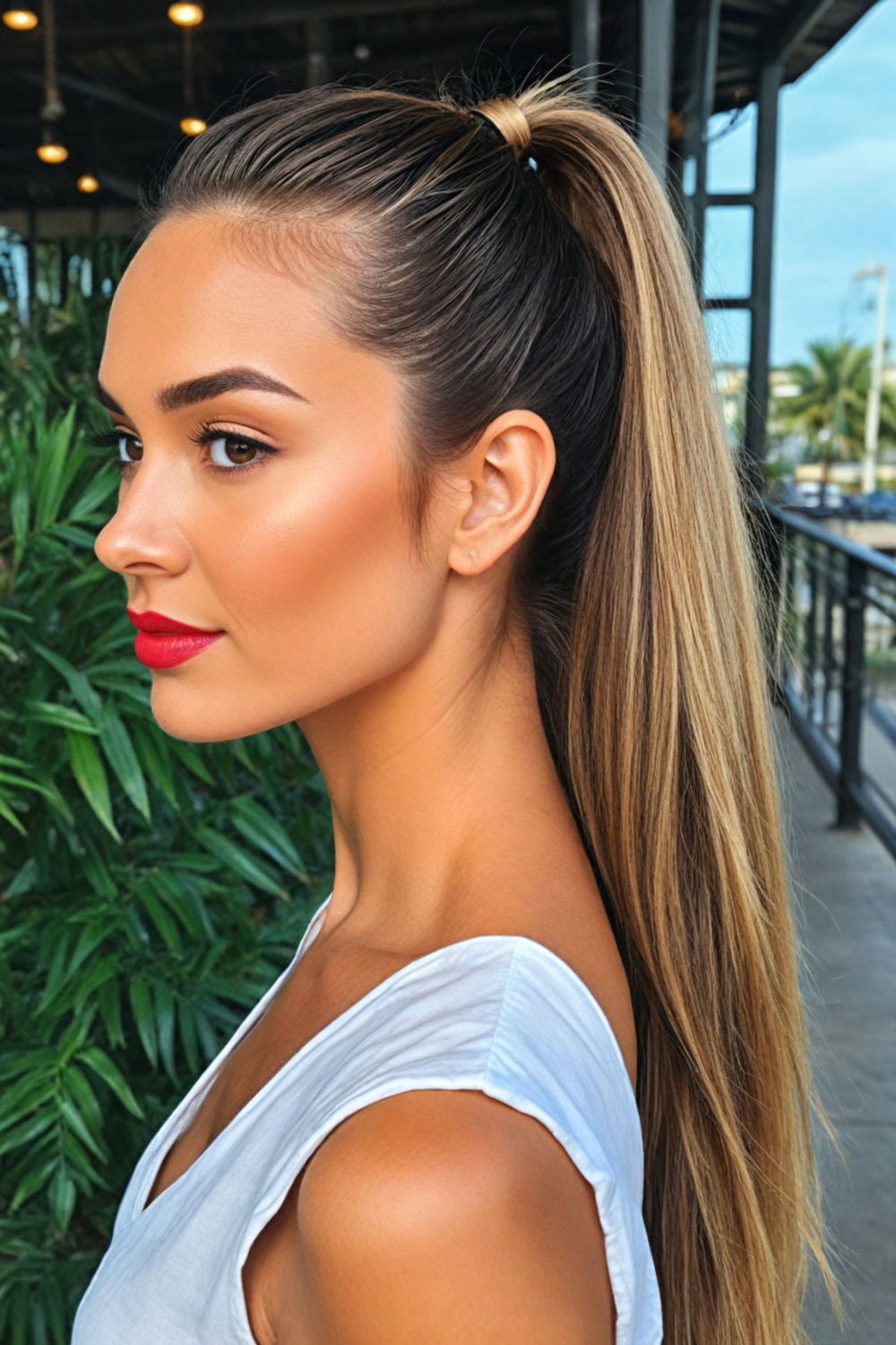 classic high ponytail for beach days