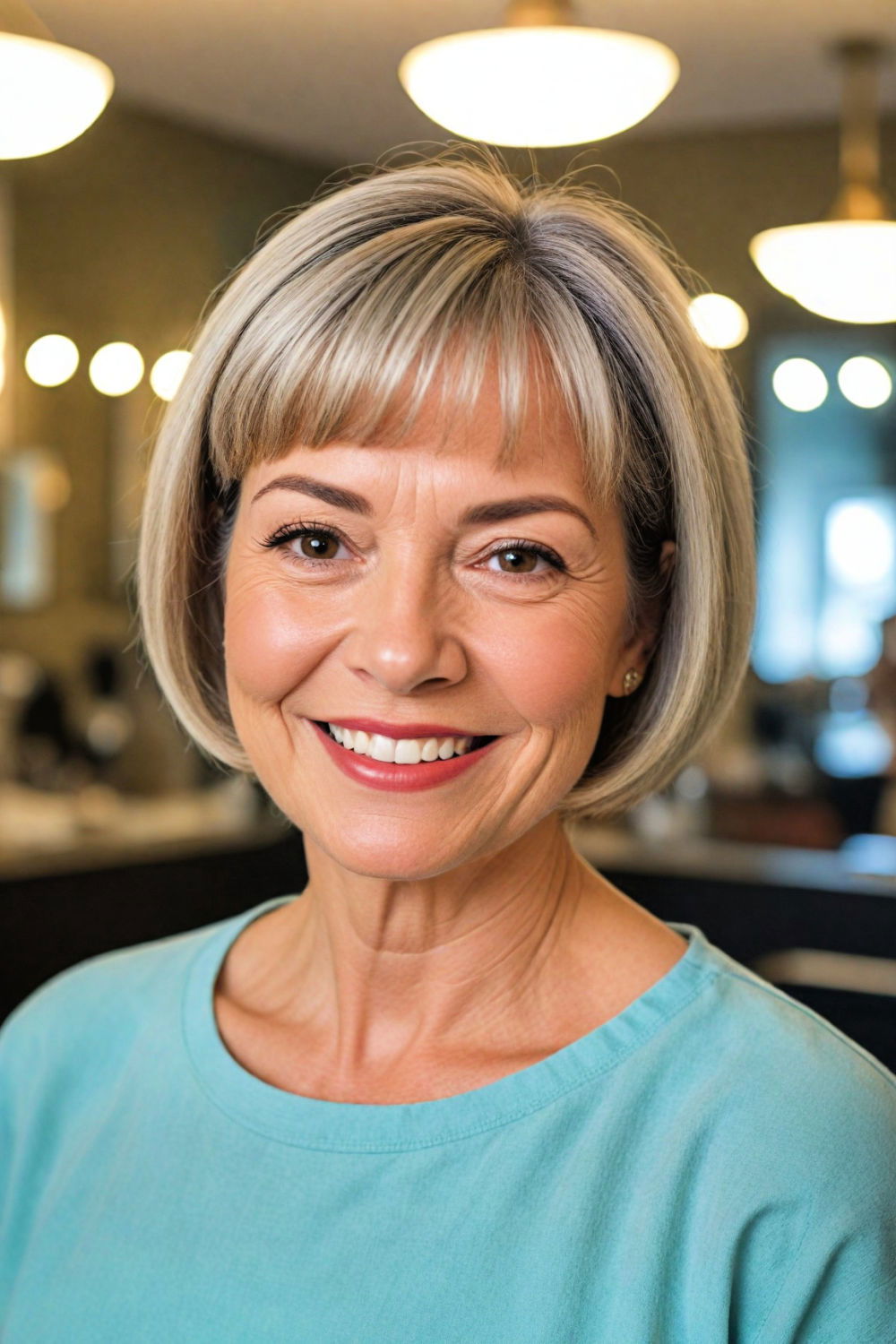 classic rounded bob hairstyle for women over 60 with round face