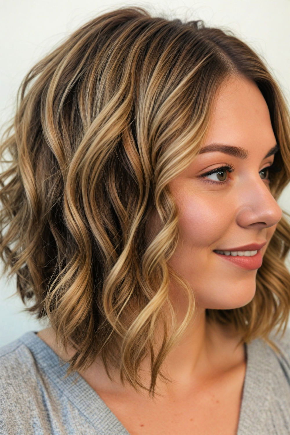 classic wavy lob for double chin