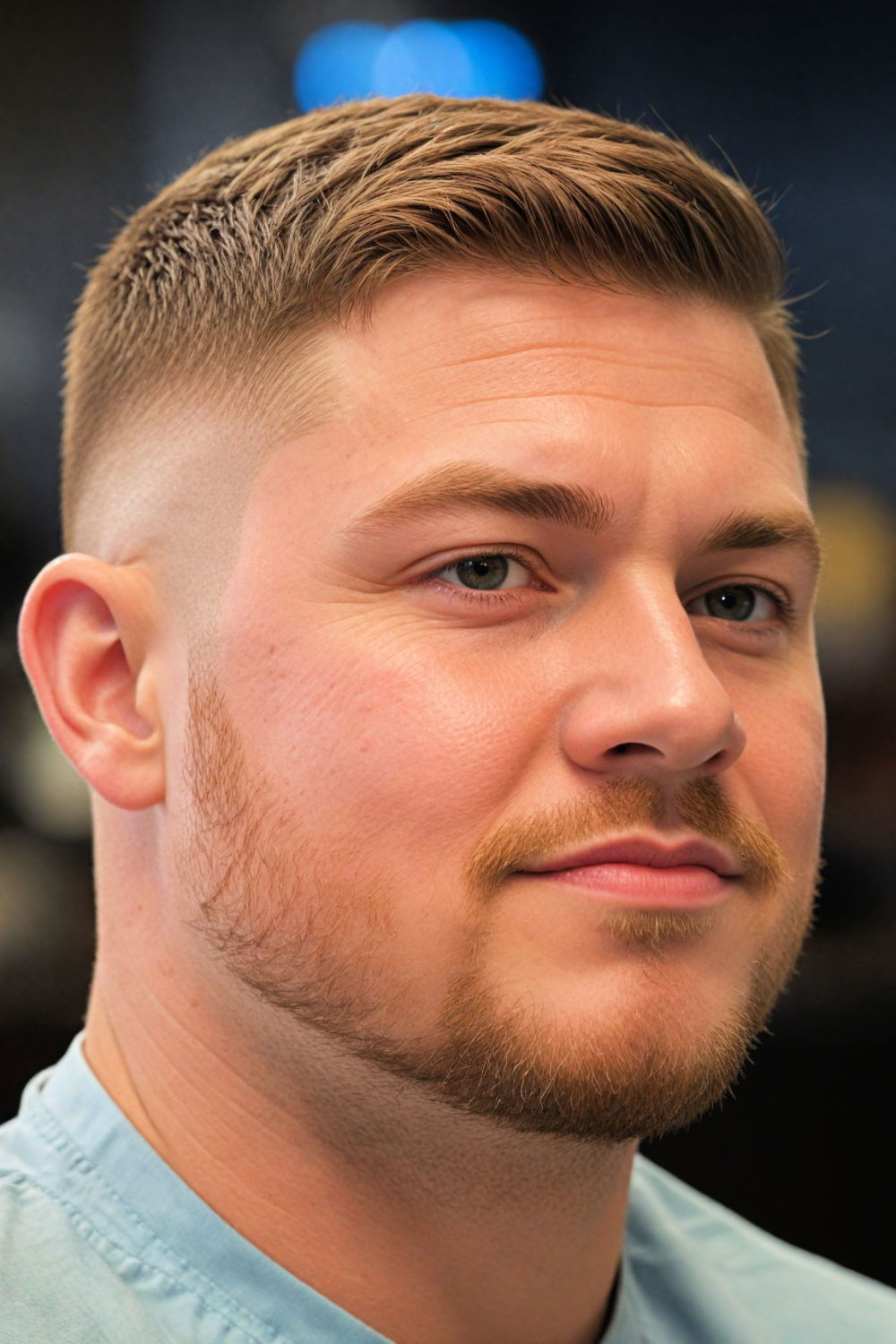 crew cut with fade for round face men