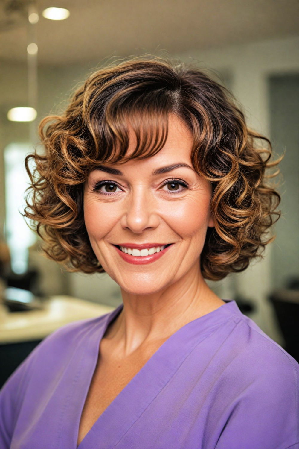 curl defined bob for women over 60 with round face
