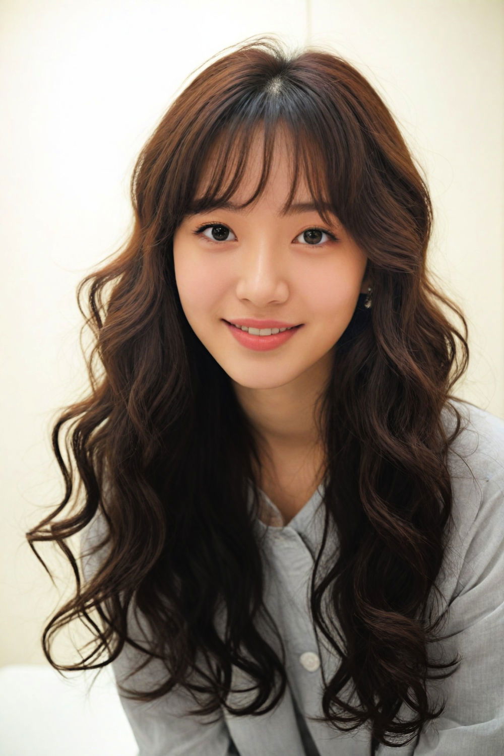 curls with bangs korean hairstyle