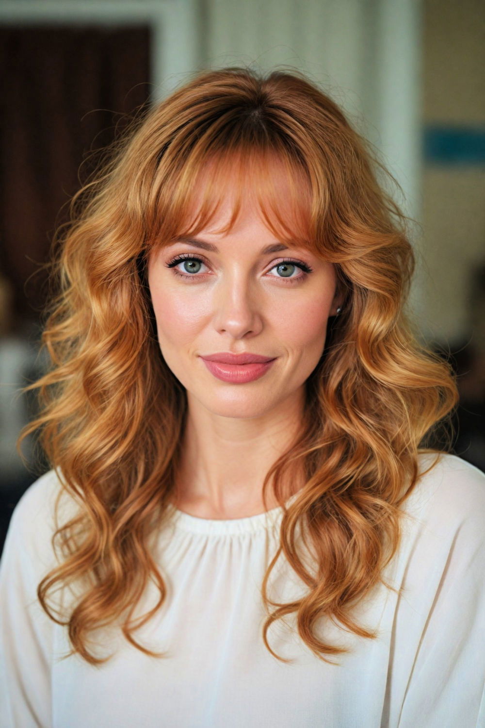 curly hair with curtain bangs