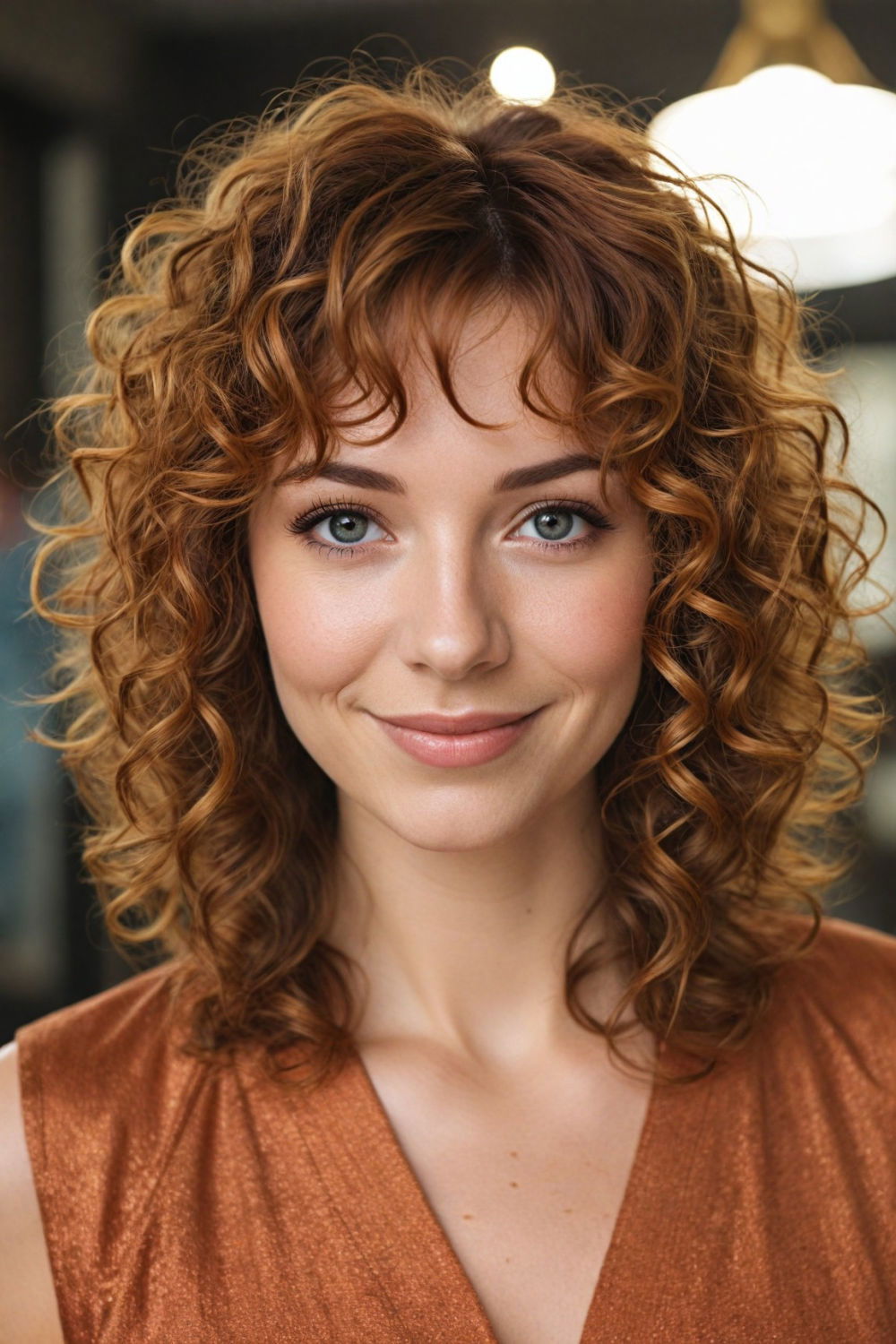 curly shag medium length hairstyle for thin hair