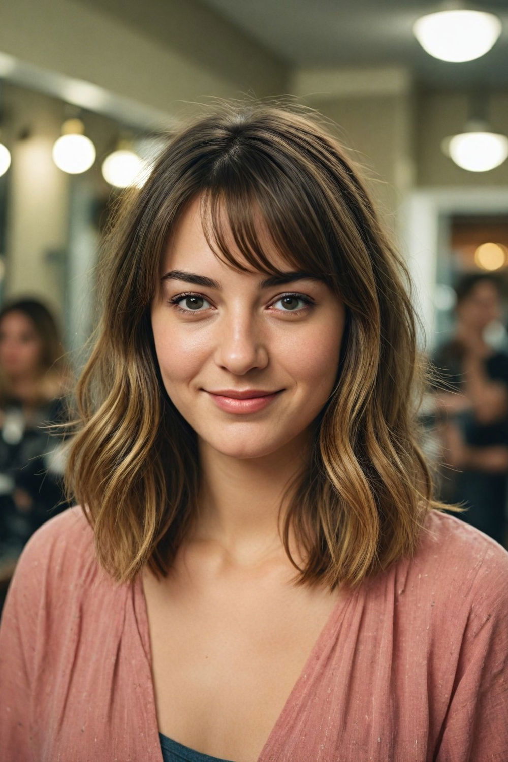 curtain bangs with a midi cut