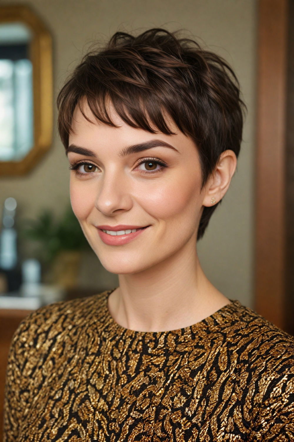 cute pixie cut with micro bangs