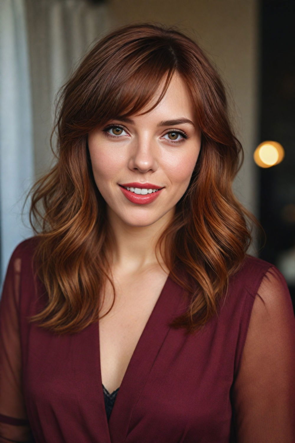 deep side part with curtain bangs