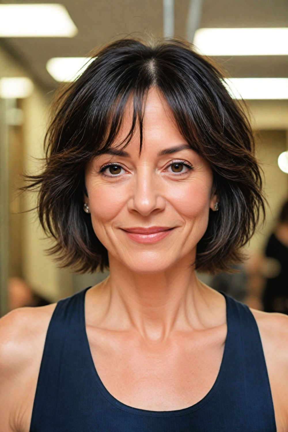 delicate feathered bob hairstyle over 50