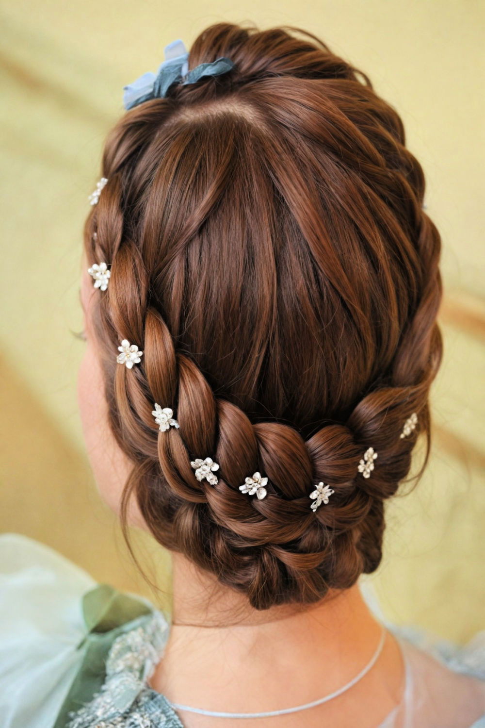 dutch braid crown with ribbon