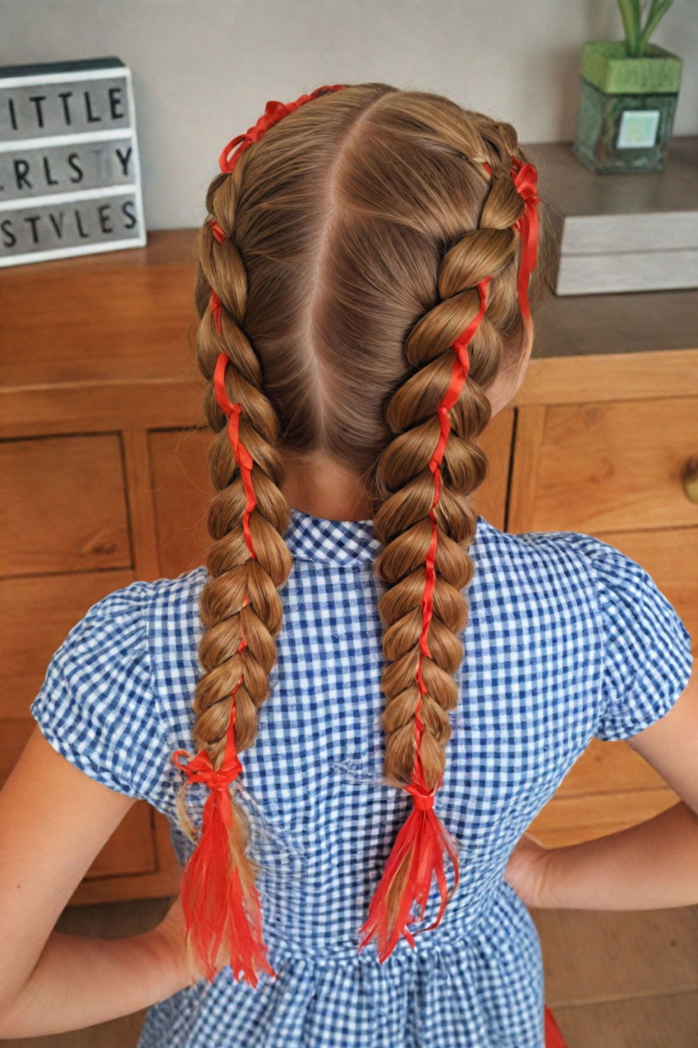 dutch braids with ribbon weave hairstyle