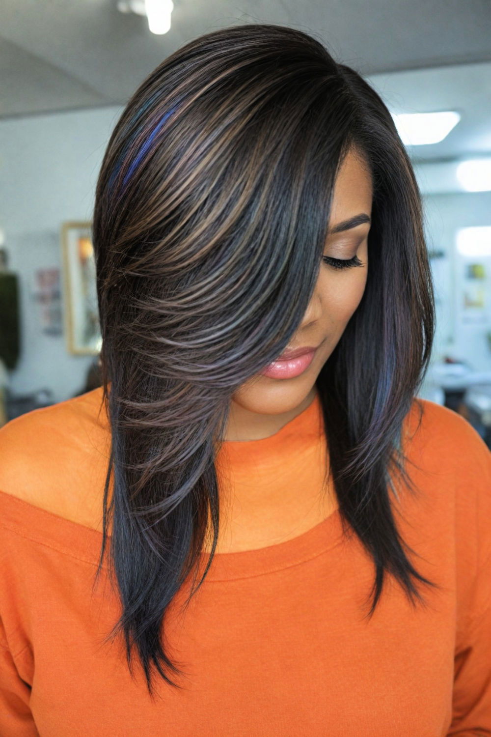 dynamic feathered layers sew in hairstyle