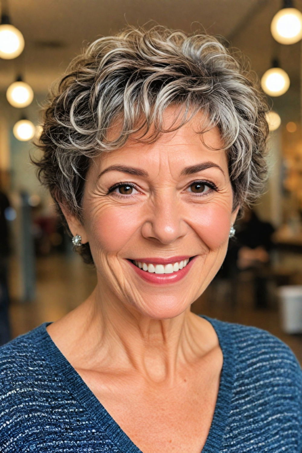 dynamic wavy pixie with highlights for women over 70