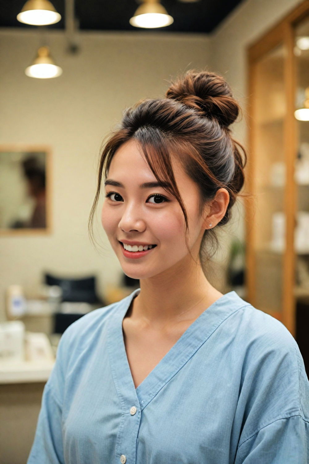 effortless messy bun korean hairstyle for women