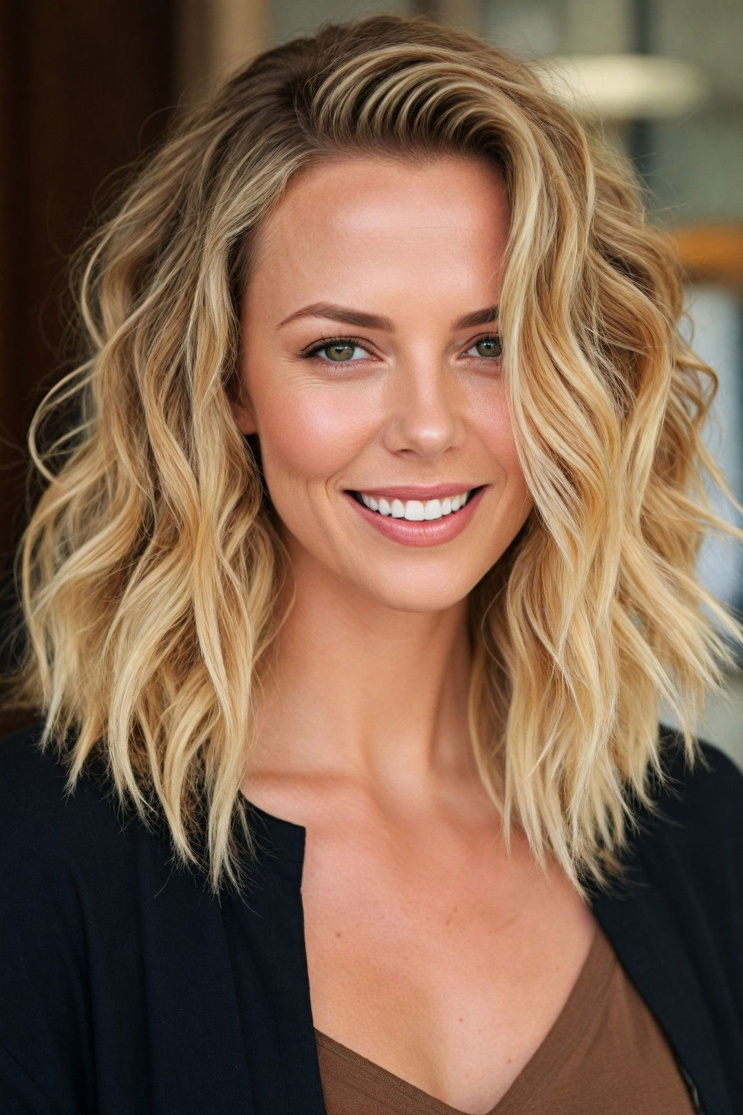 effortlessly glamorous side parted beach waves