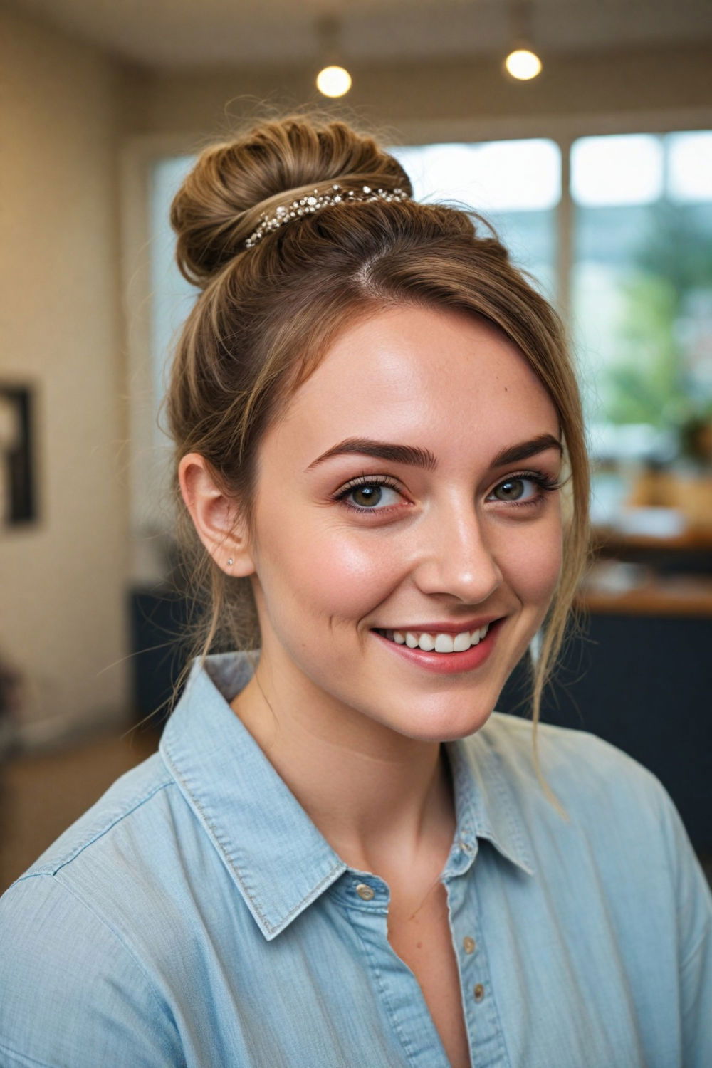 effortlessly stylish messy bun hairstyle