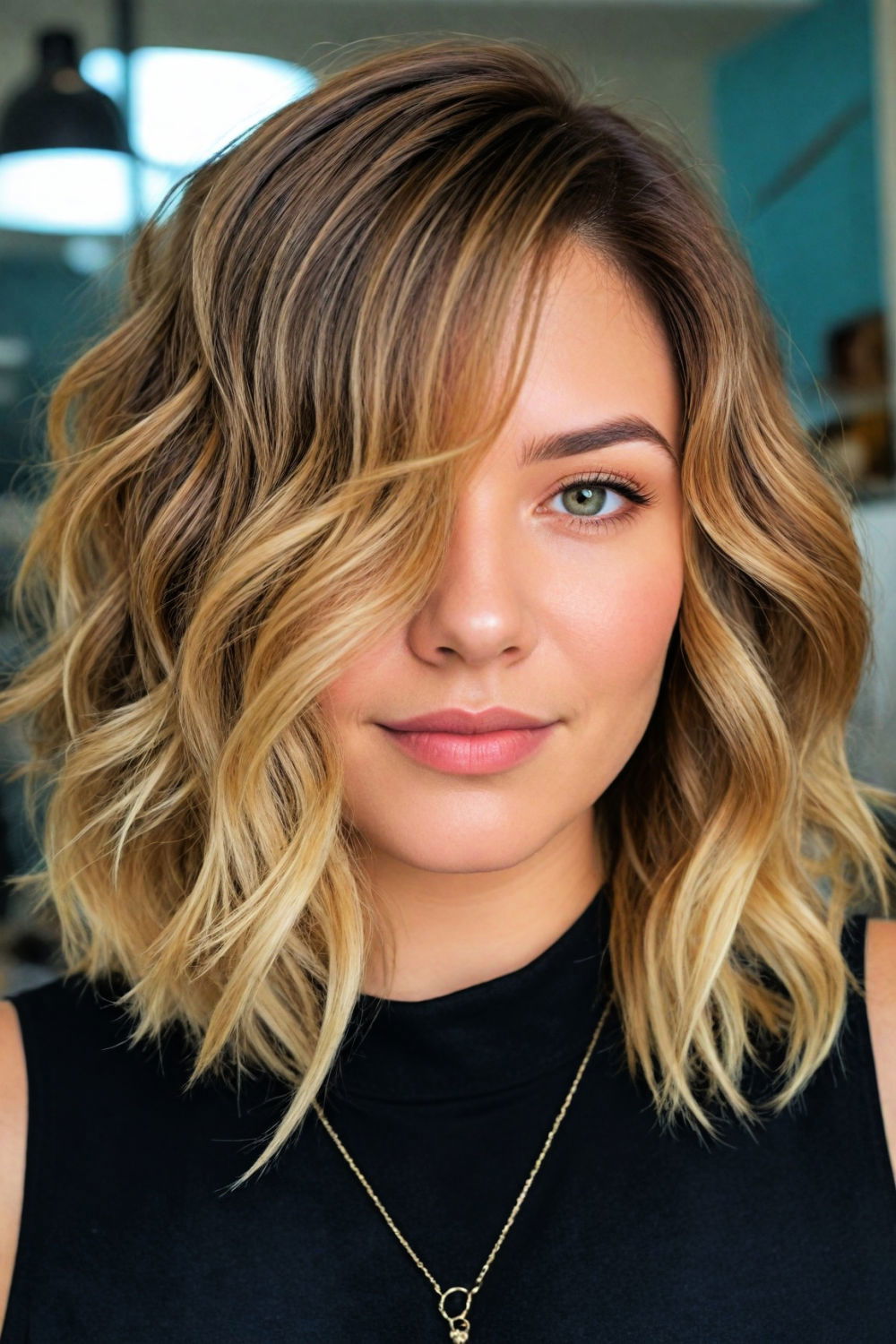 elegant deep side part with waves