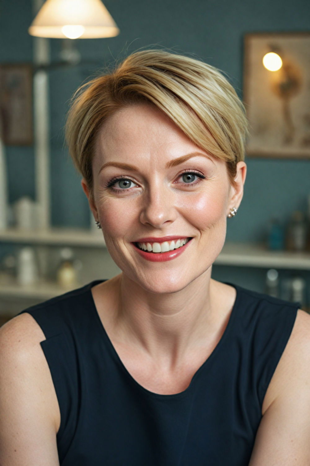 elegant side parted pixie cut