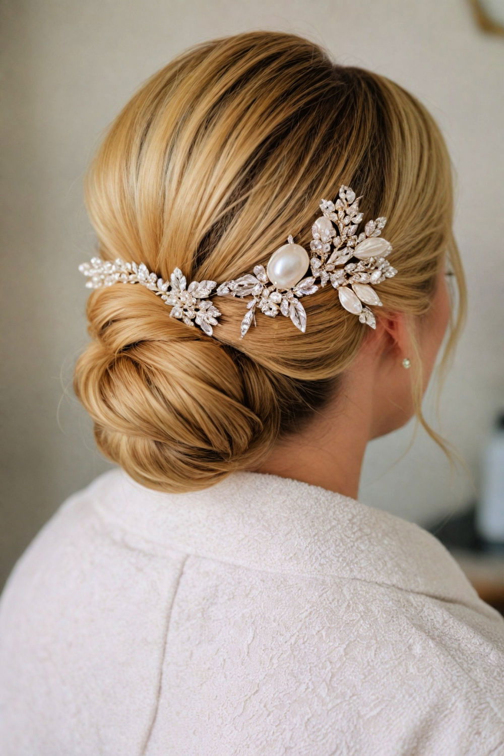 elegant timeless low bun with accessories