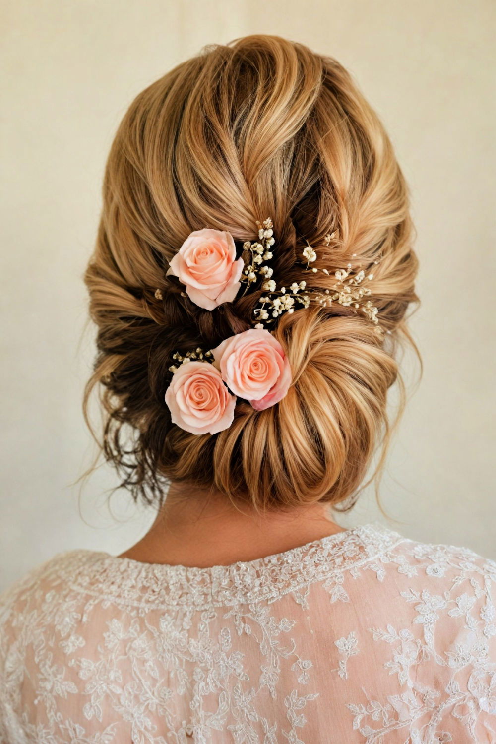 elegant updo with floral accents hairstyle