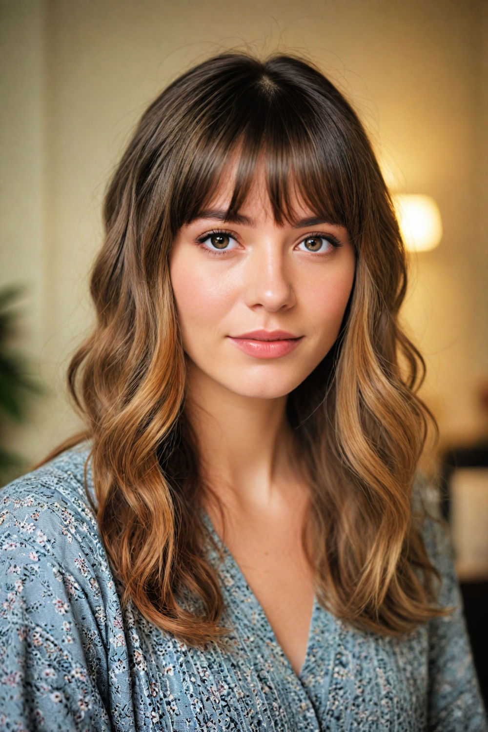 elegant waves with curtain bangs