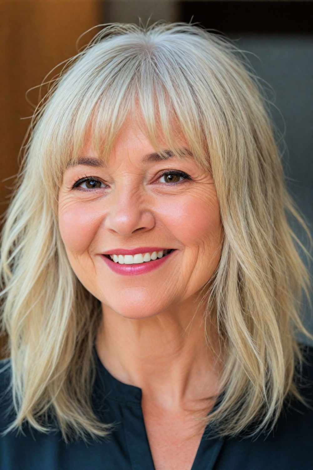 feathered bangs hairstyle for women over 60 with round face