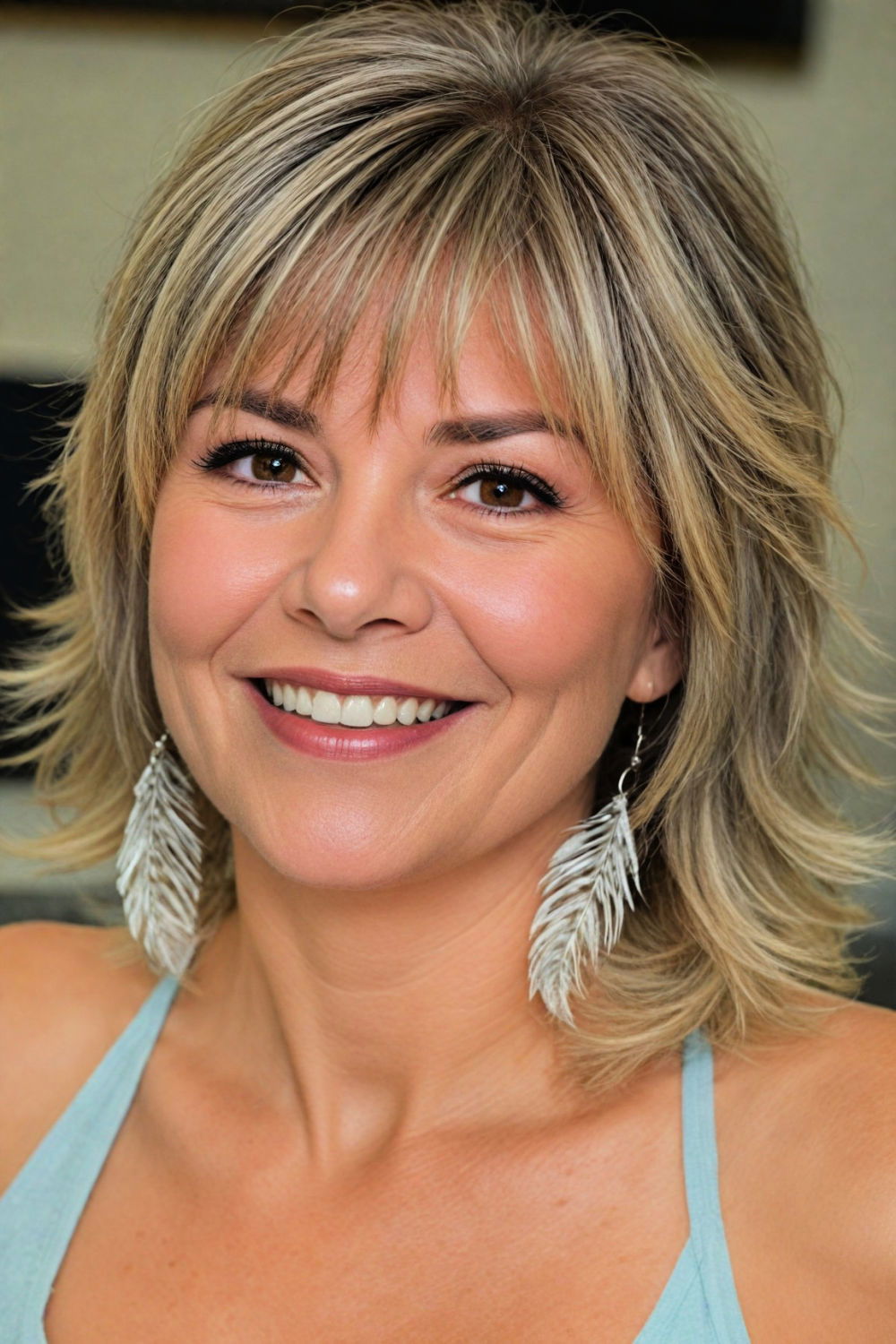 feathered layers for women over 60 with double chin