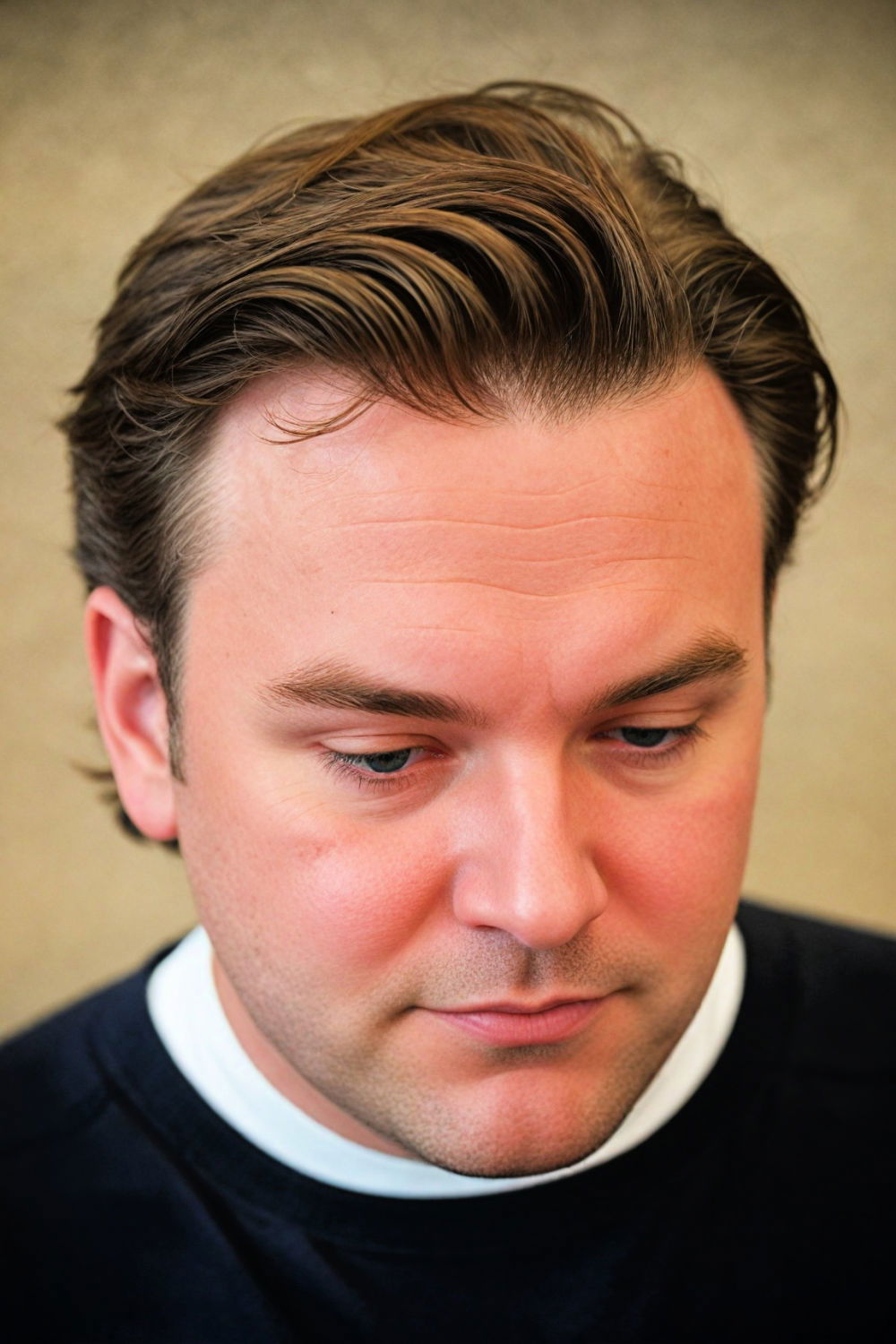 flow back haircut for round face men