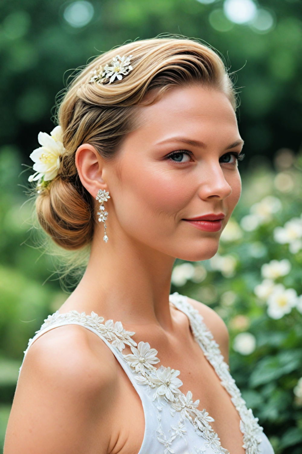 flower embedded slick back hair