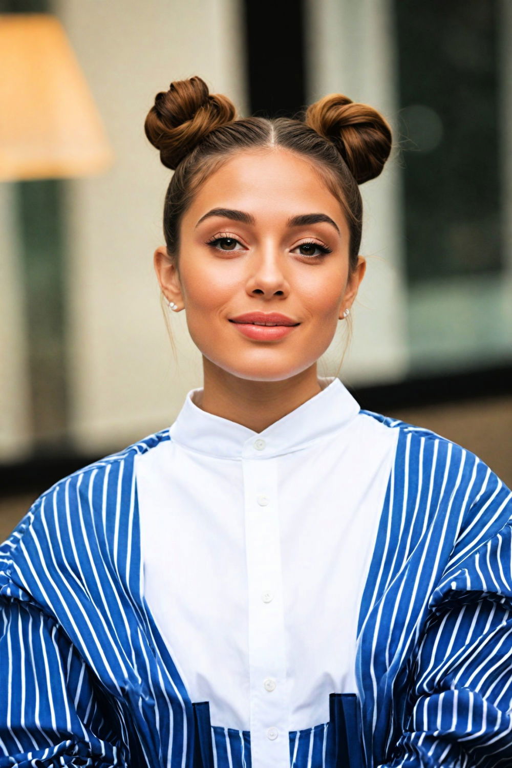 fun and youthfulness double bun hairstyle