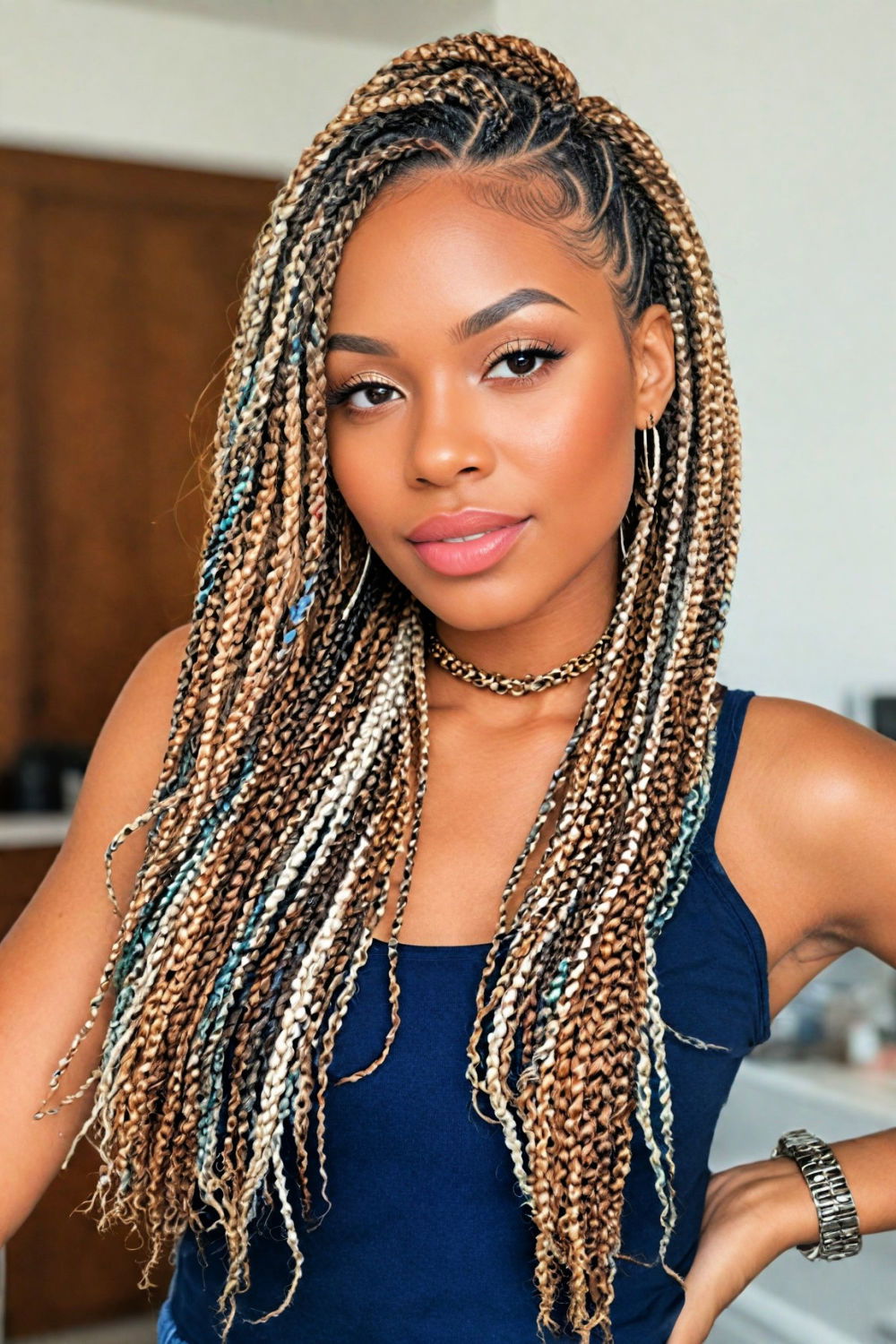 fun box braids with colorful accents