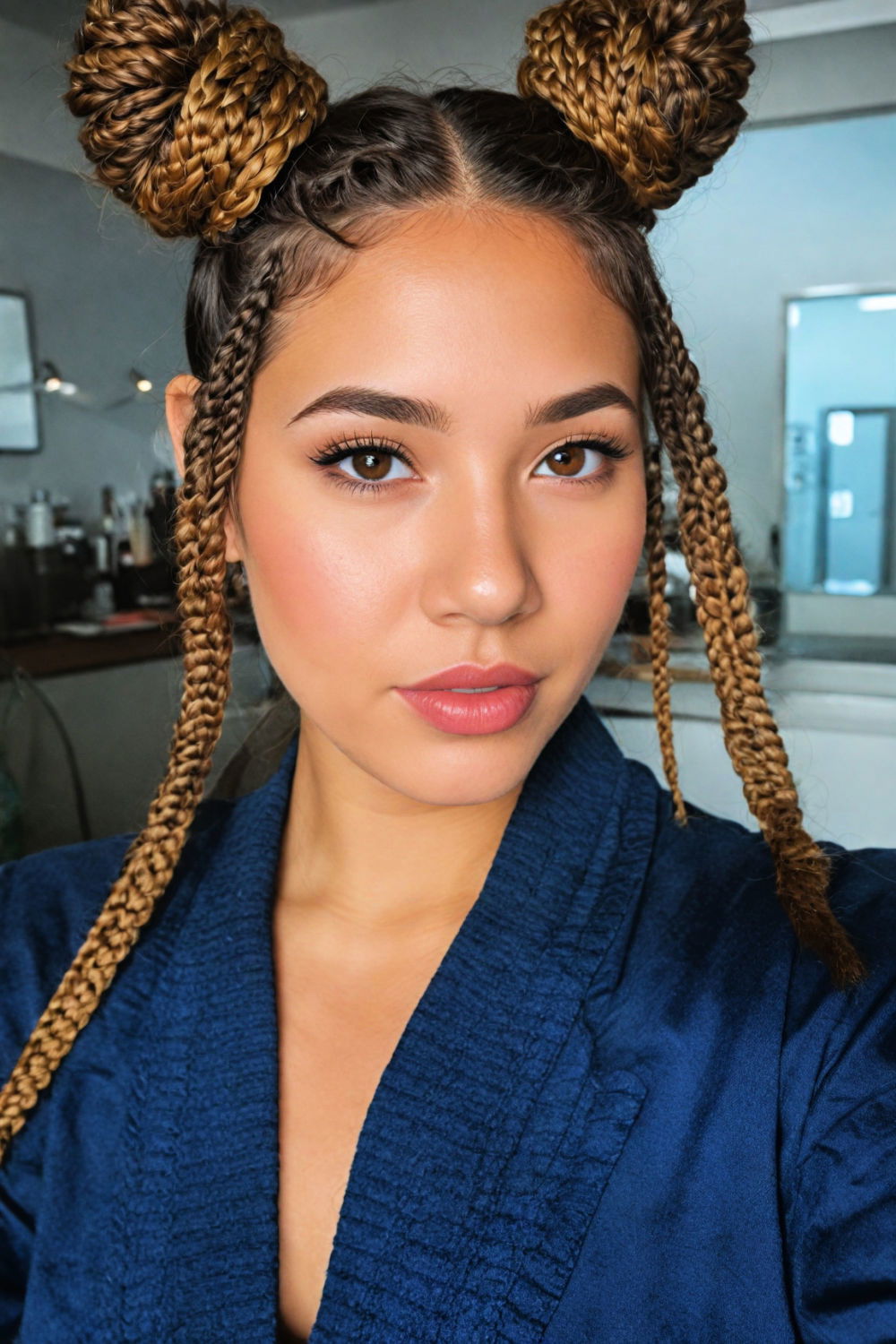 fun space buns with knotless braids