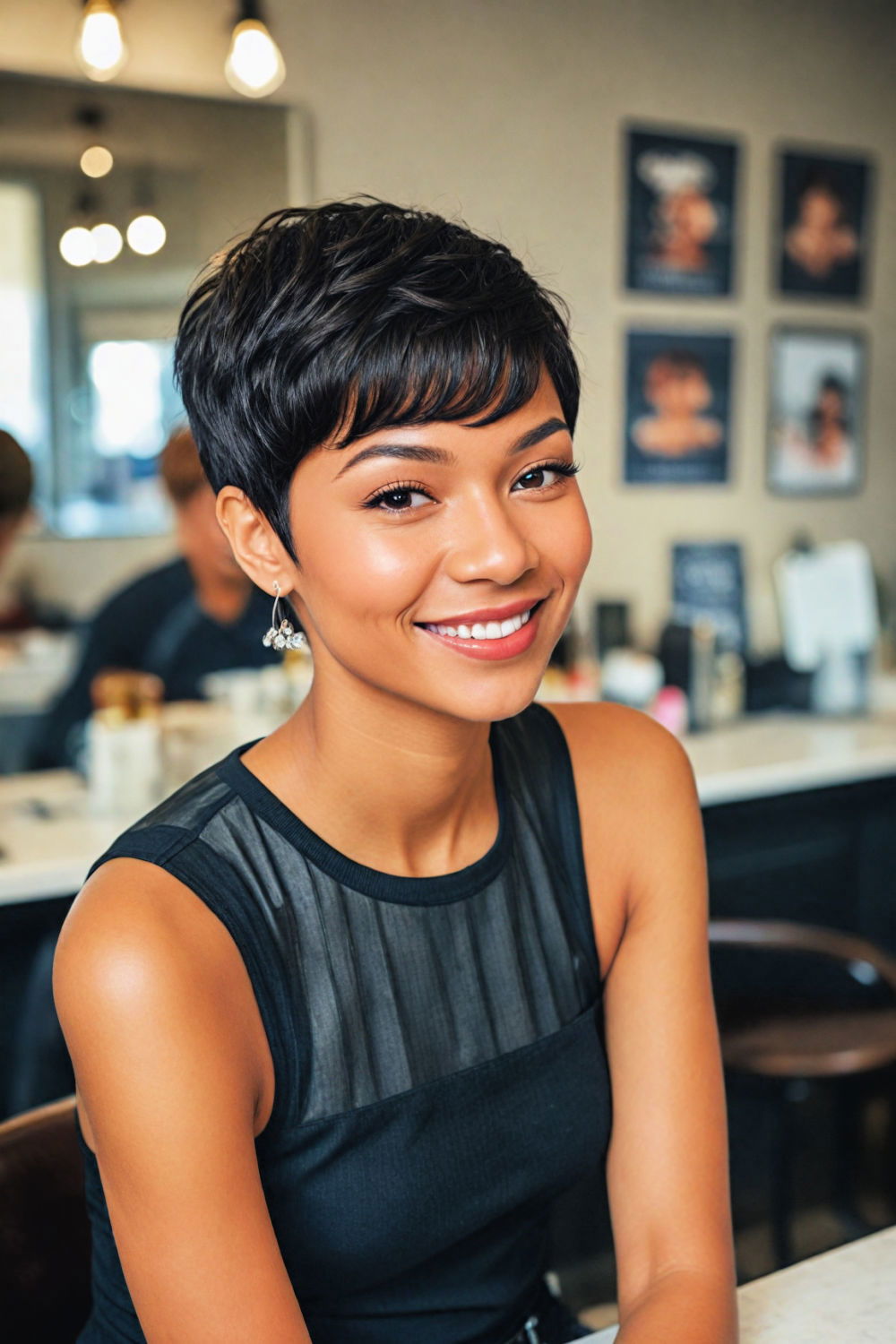 fuss free and fashionable pixie cut with bangs