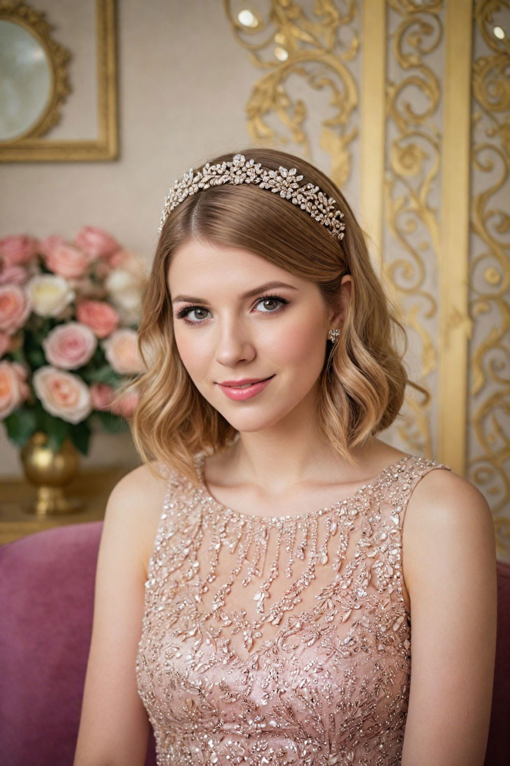 gatsby inspired bob with headband quinceanera hairstyle