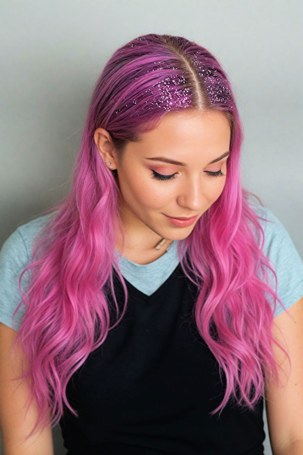 glitter roots hairstyle for rave party