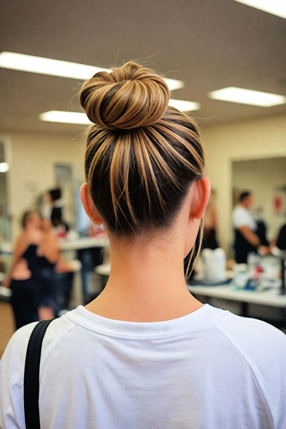 gym bun with elastic bands hairstyle