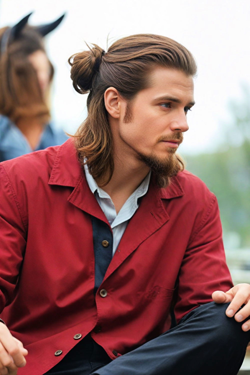 half bun for men with medium to long hair
