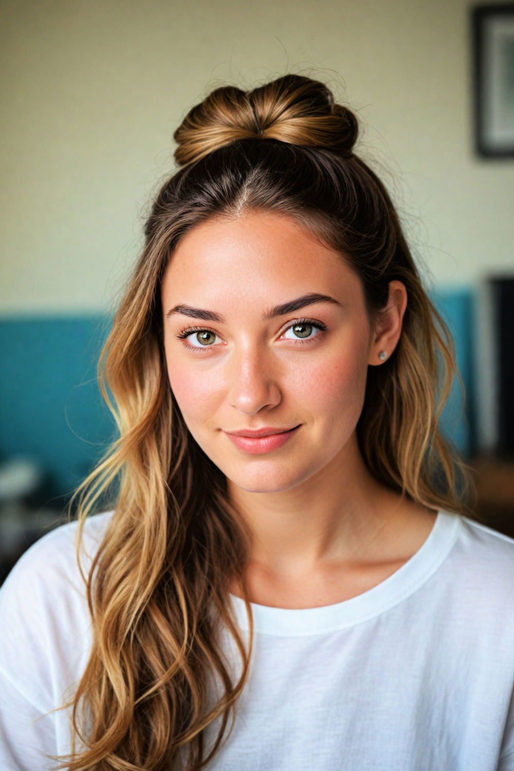 half bun with loose waves