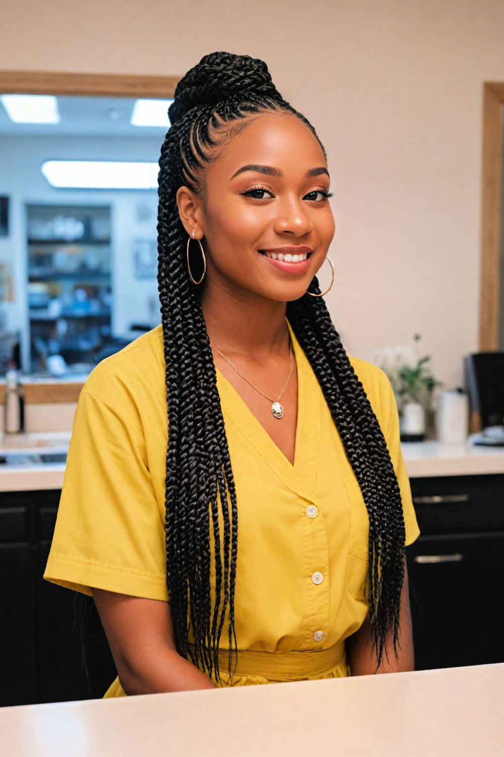 half up half down box braids hairstyle