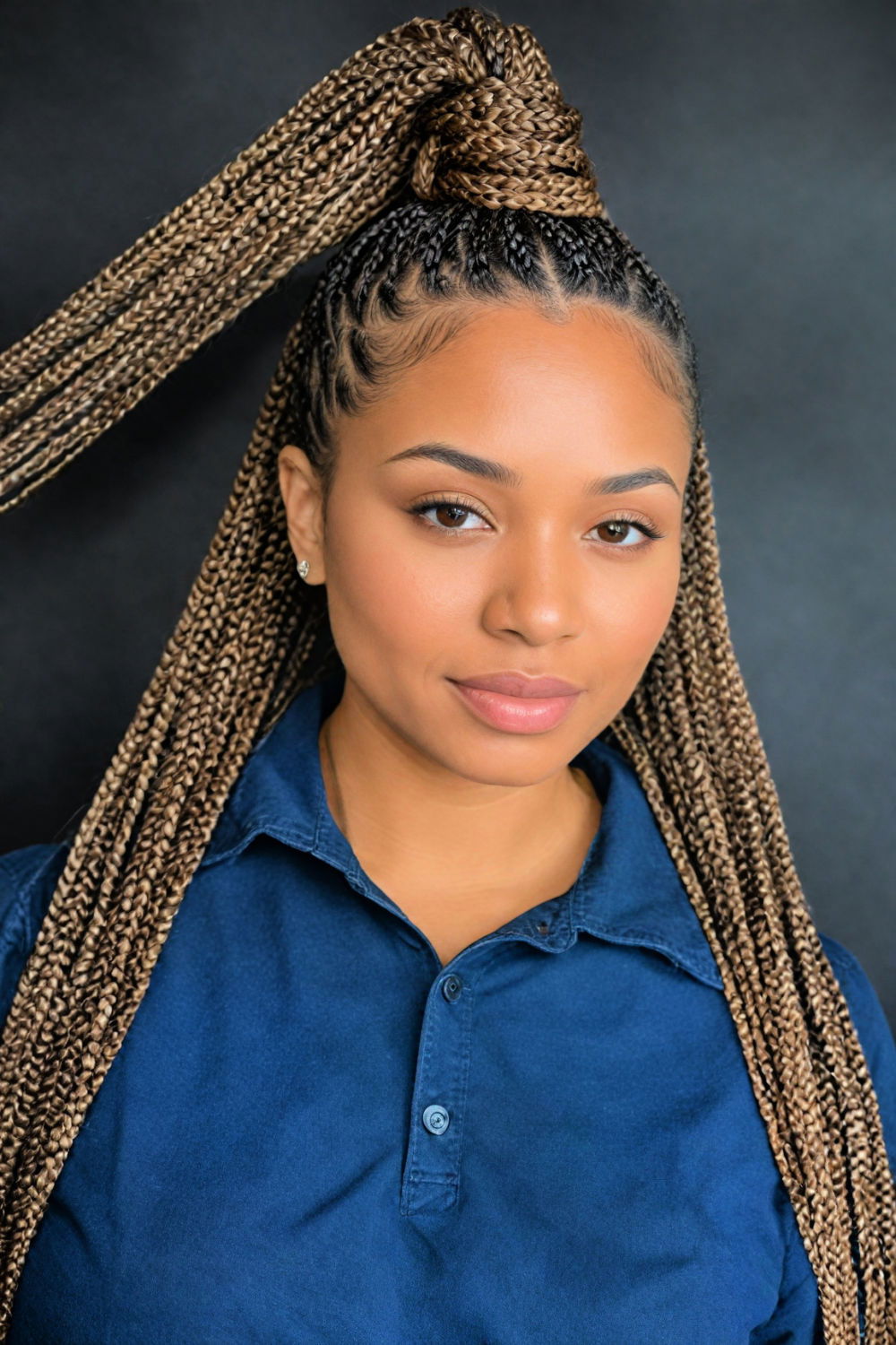 half up half down style with knotless braids