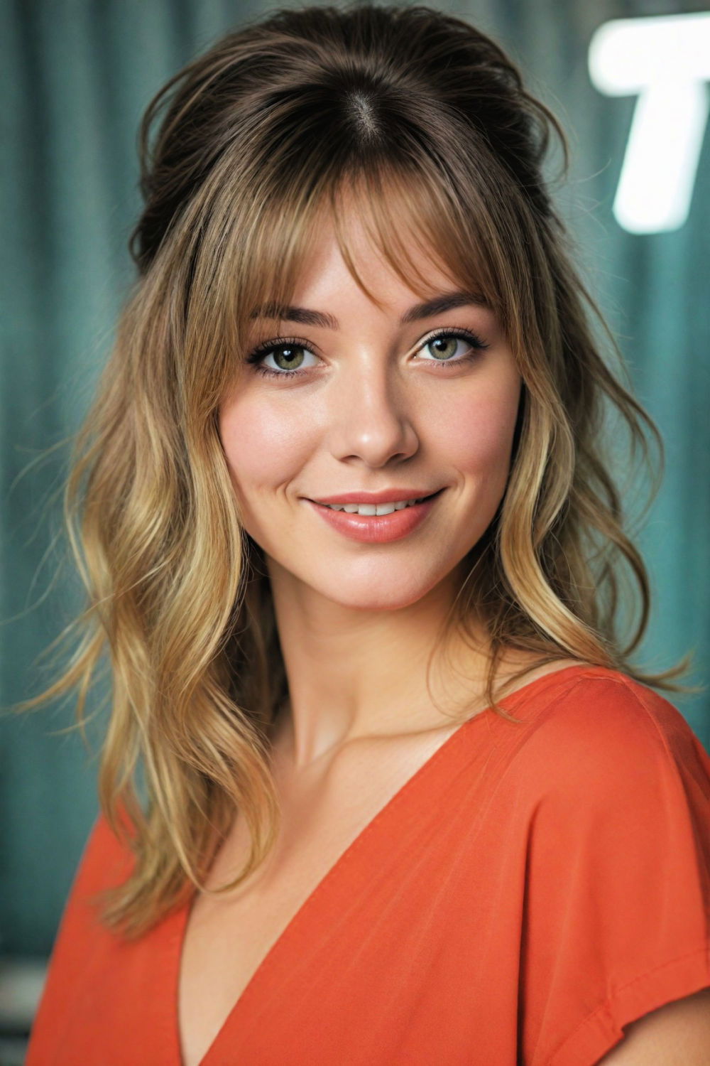 half up half down with curtain bangs