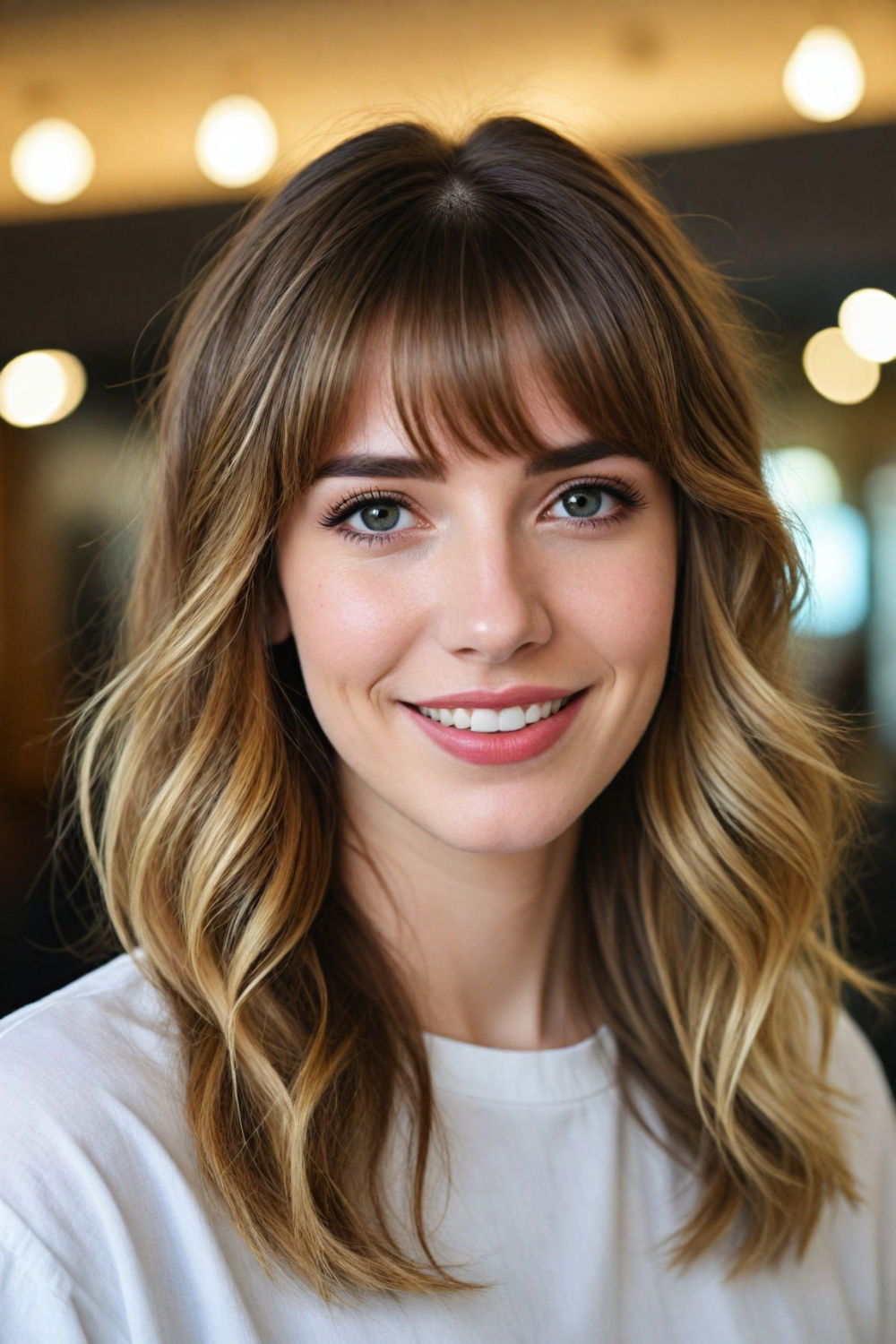 hollywood waves hairstyle with curtain bangs