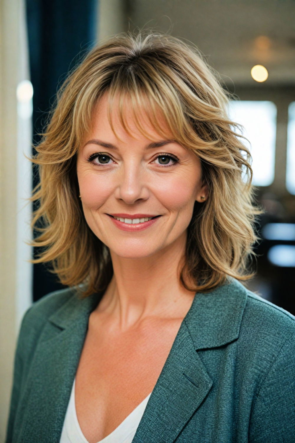 impactful understated shag with curtain bangs