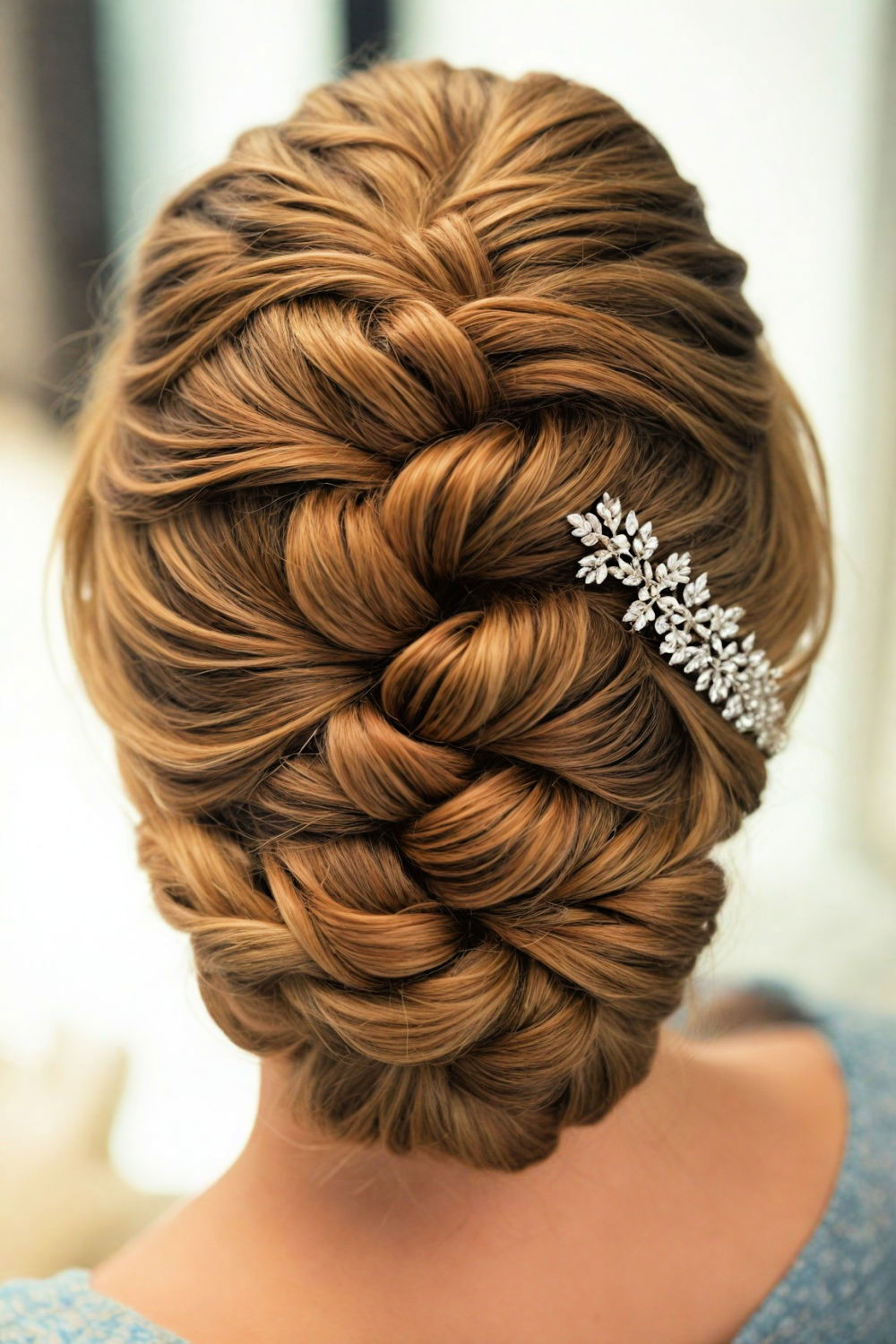 intricate twist updo for medium length hair