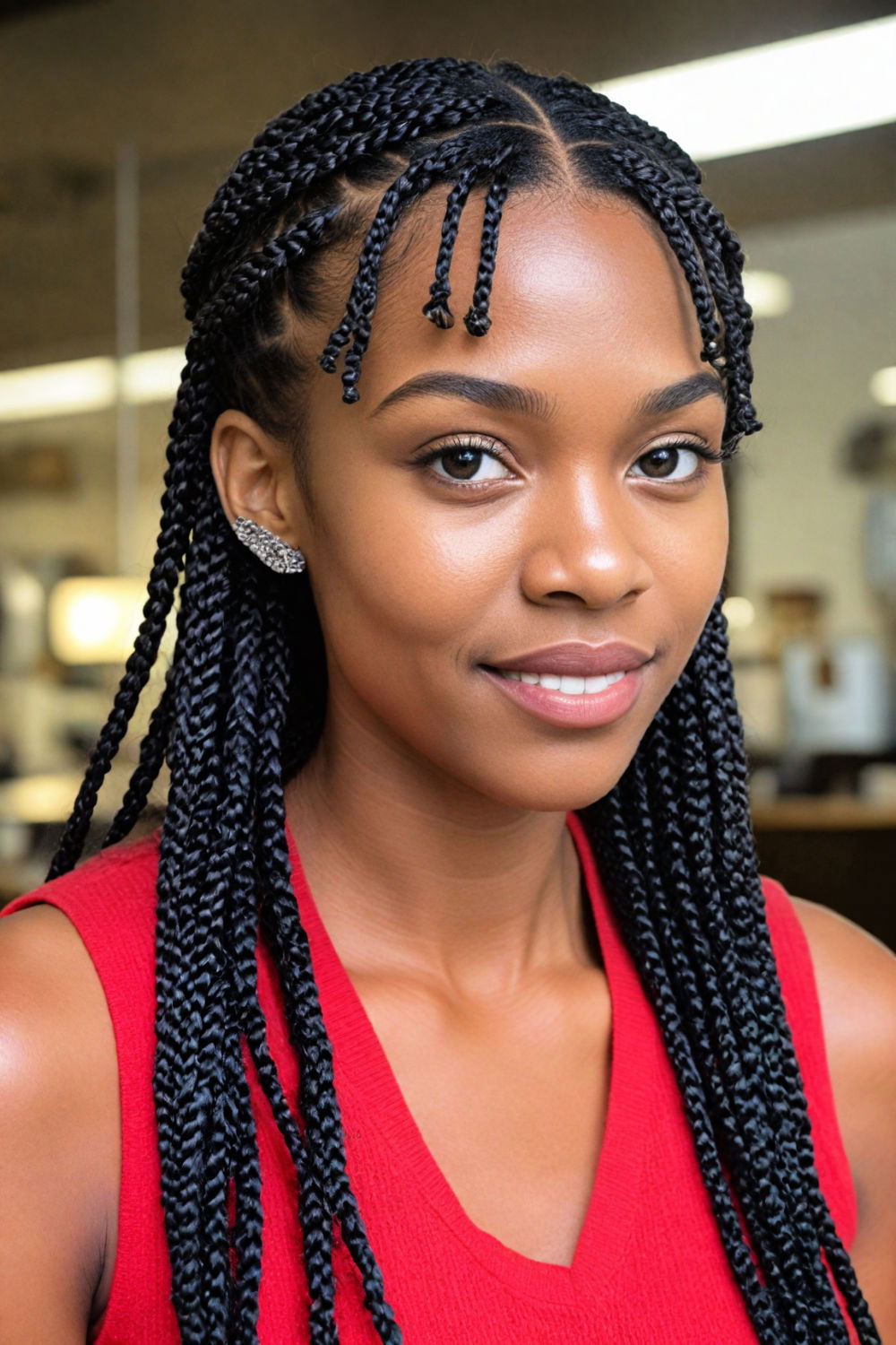 knotless braids with bangs hairstyle