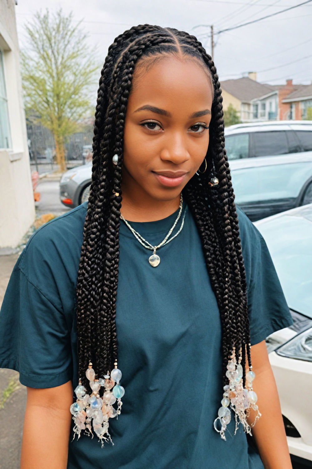 knotless braids with chunky beads