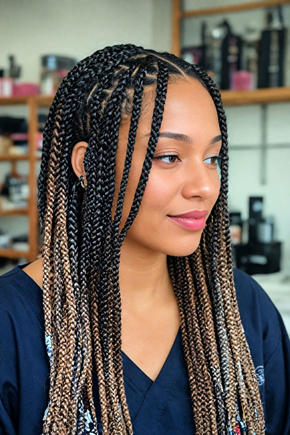 knotless braids with ribbon accents