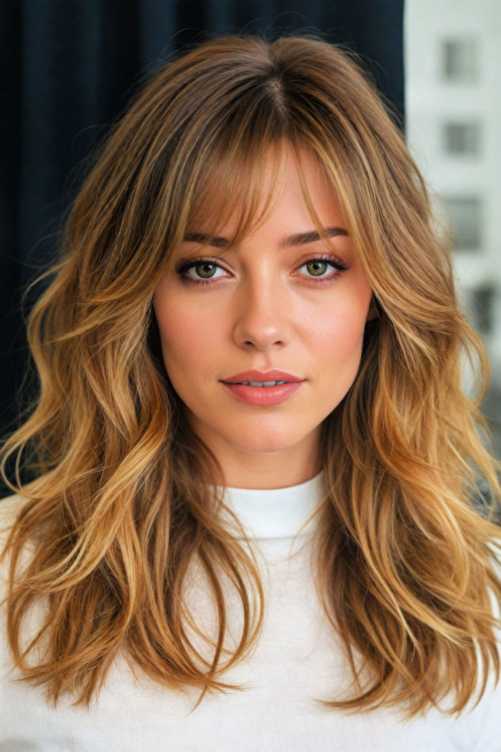 layered cut with curtain bangs