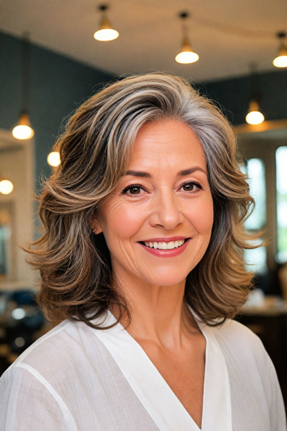 long layers hairstyle for women over 60 with round face