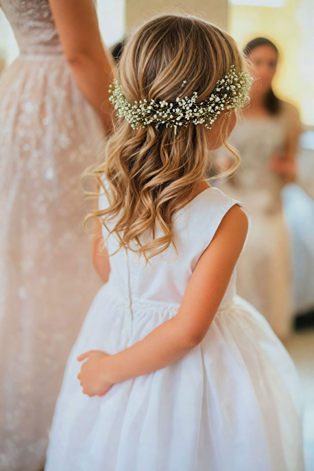 loose waves with baby’s breath hairstyle